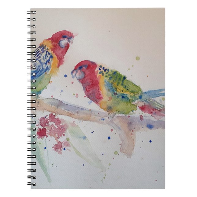 Red Rosella Parrot Watercolour Painting Notebook (Front)