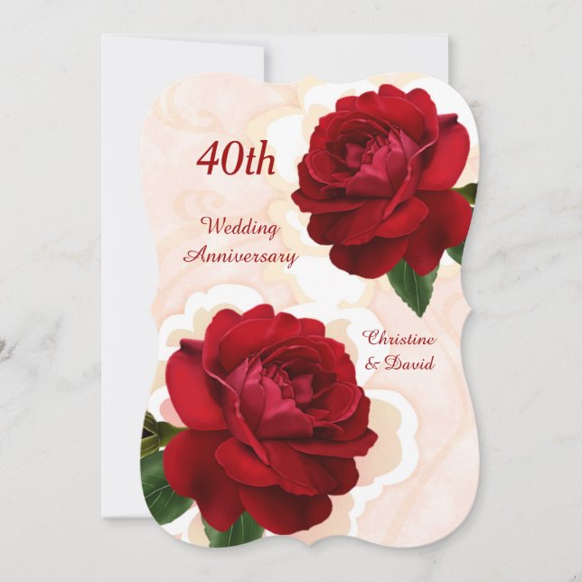 Red roses 40th Ruby Wedding Anniversary Invitation (Front)