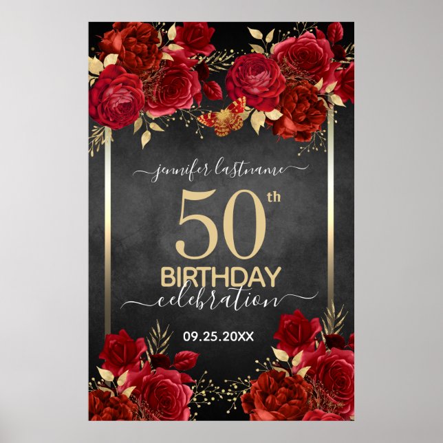 Red roses 50th birthday Large Format  Poster (Front)