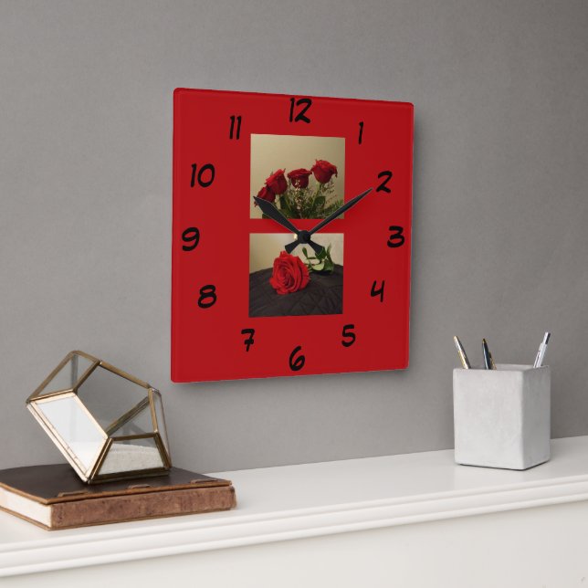 Red Roses Acrylic Wall Clock (Office)