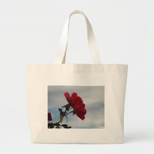 Red Roses Against a Bright Blue Sky Large Tote Bag