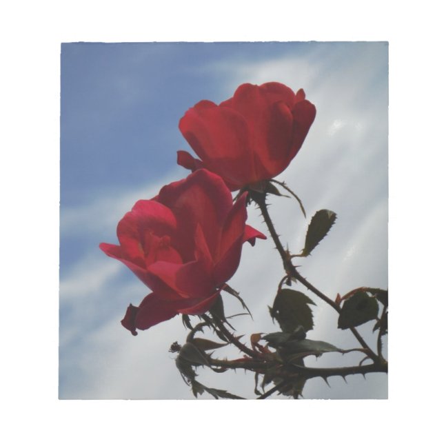 Red Roses Against a Bright Blue Sky Notepad (Front)
