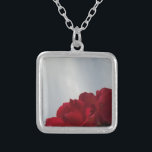Red Roses Against a Bright Blue Sky Silver Plated Necklace<br><div class="desc">Red Roses Against a Bright Blue Sky Photo by Sandy Closs,  taken at Lake Arrowhead. "red rose""red roses""pink rose""pink roses""weddings""love gift""red flower""red flowers""red floral" red blue rose roses "gifts with roses"</div>