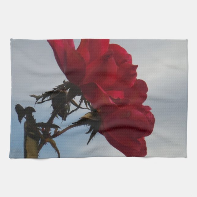 Red Roses Against a Bright Blue Sky Tea Towel (Horizontal)