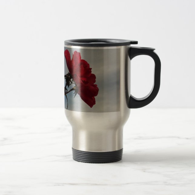 Red Roses Against a Bright Blue Sky Travel Mug (Right)