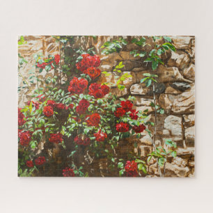 Red Roses Against a Stone Wall Jigsaw Puzzle