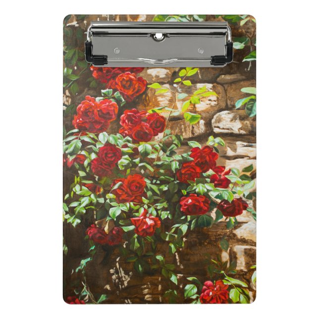 Red Roses Against a Stone Wall Mini Clipboard (Front)