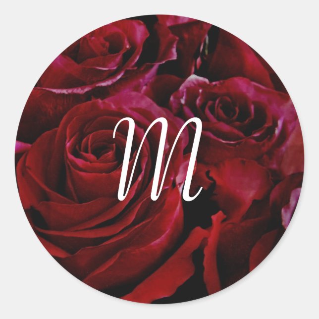 red roses all around initial classic round sticker (Front)