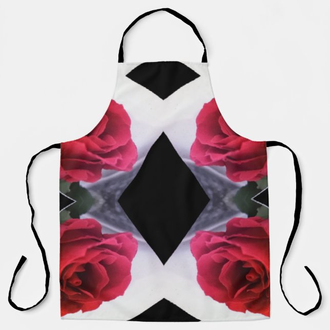Red Roses and Black Diamonds Geometric Pattern   Apron (Front)