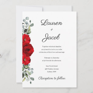 Red Roses and Eucalyptus Wedding Invitation