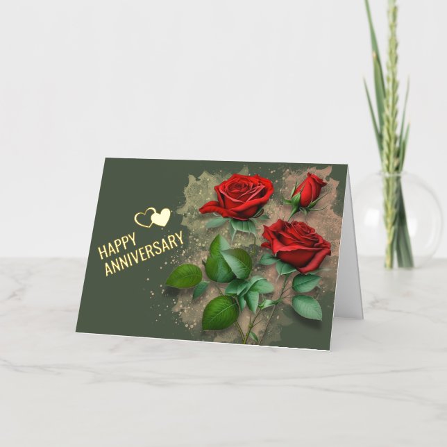 Red Roses and Foil Happy Anniversary Card (Front)