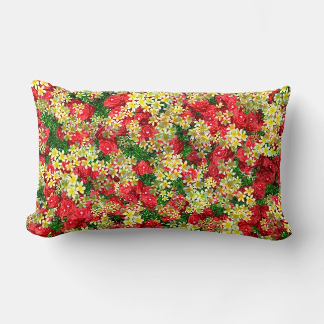 Red Roses And Frangipanis, Lumbar Cushion (Front)