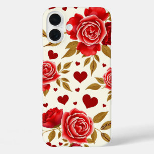 Red Roses and Gold Leaves iPhone 16 Plus Case