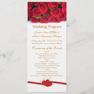 Red roses and heart Wedding Program Programme