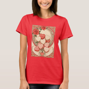 Red Roses and Hearts Art Nouveau Style T-Shirt