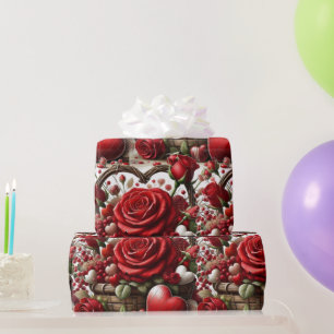 Red Roses and Hearts Valentine's Day  Wrapping Paper