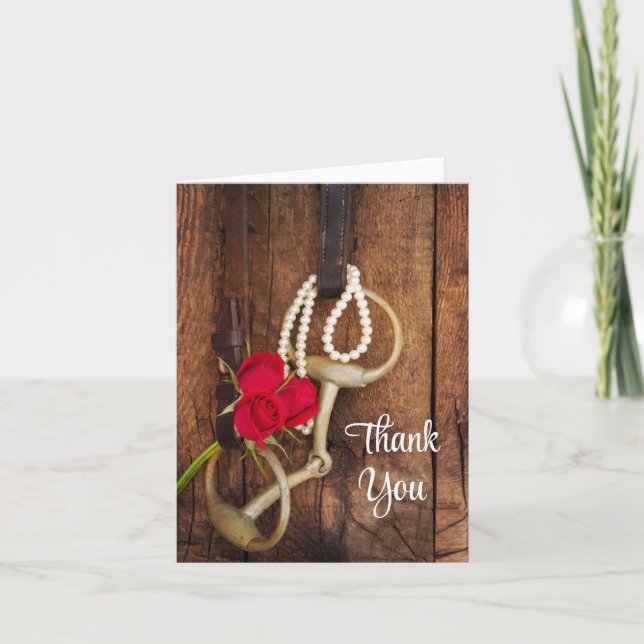 Red Roses and Horse Bit Country Thank You Card (Front)