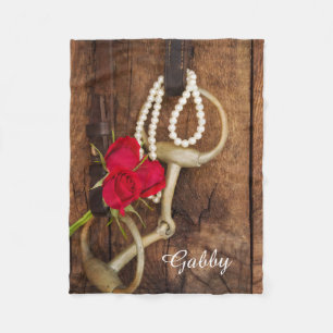 Red Roses and Horse Bit Country Western Fleece Blanket