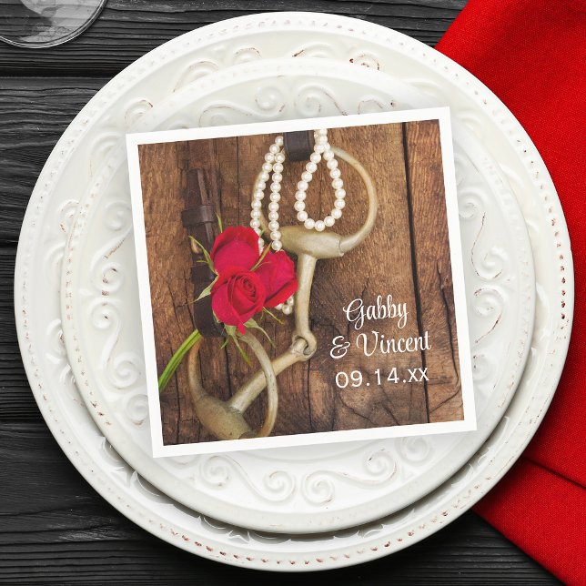 Red Roses and Horse Bit Country Western Wedding Napkin (Creator Uploaded)