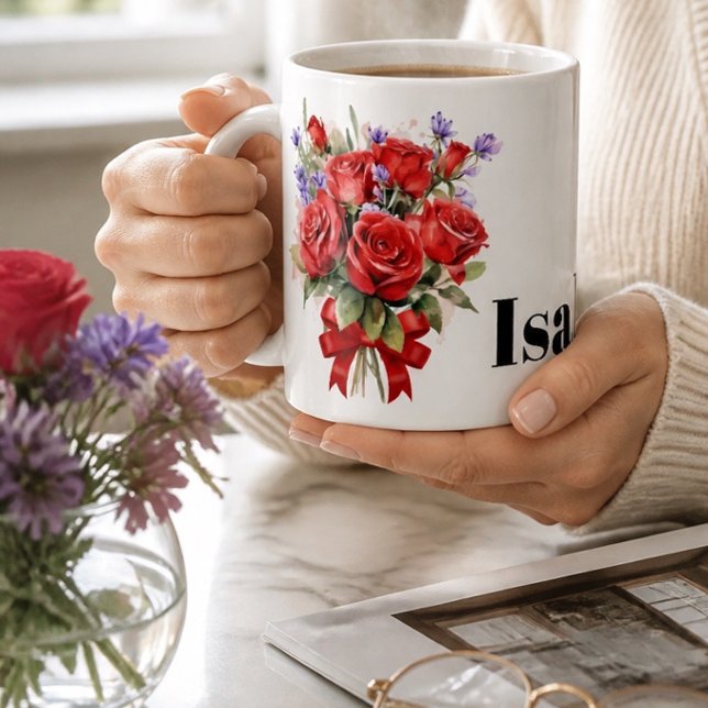 Red Roses and Lavender Personalised Mug (Creator Uploaded)