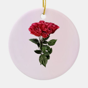 Red Roses and Leaves Ceramic Tree Decoration