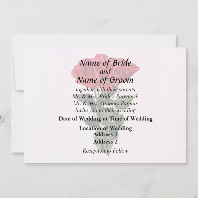 Red Roses and Leaves Invitation (Front)