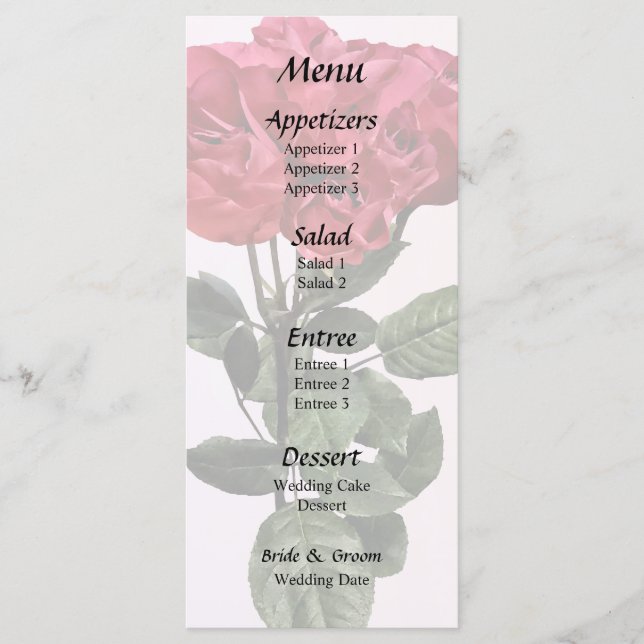 Red Roses and Leaves Menu (Front)