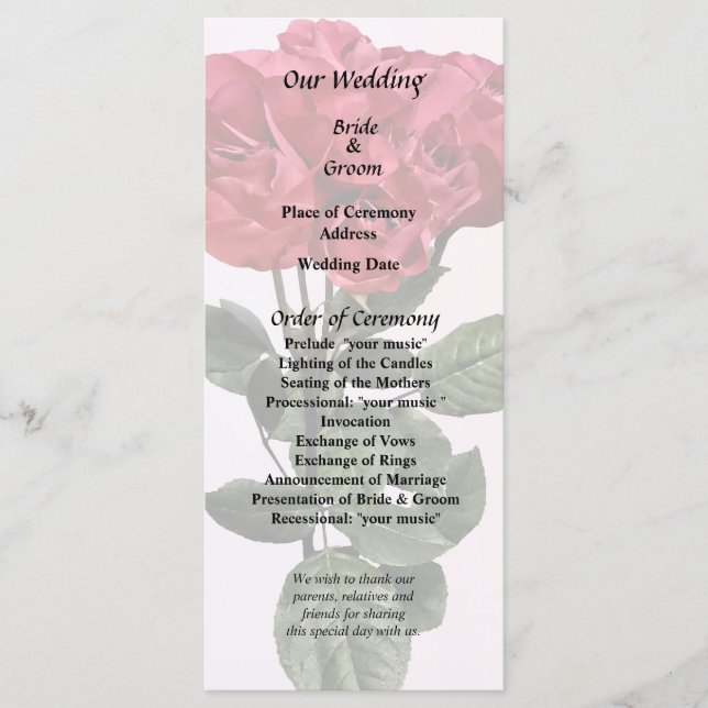 Red Roses and Leaves Programme (Front)