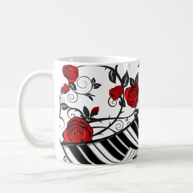 Red roses and piano keys, eye catching! coffee mug (Left)