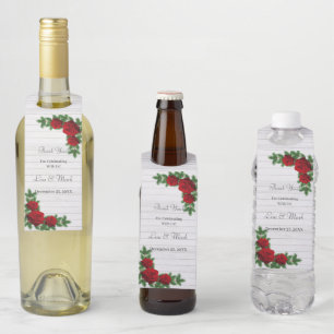 Red Roses And Pine Branch Christmas Wedding Bottle Tag