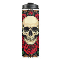 Red Roses And Skeletal Skull Art Nouveau