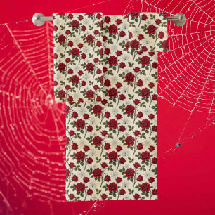 Red Roses and Spider Webs Gothic Bath Towel Set