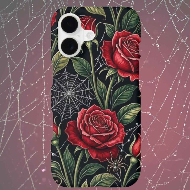 Red Roses and Spider Webs Gothic iPhone Case (Creator Uploaded)