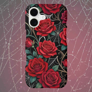 Red Roses and Spider Webs Gothic iPhone Case