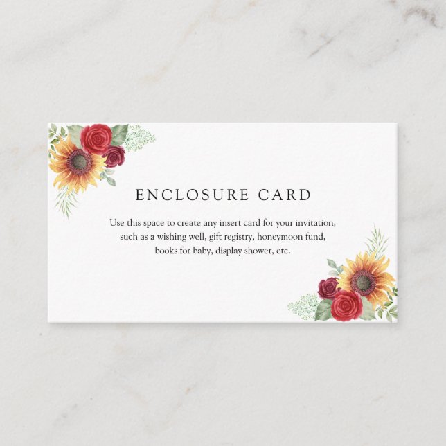 Red Roses and Sunflowers  Enclosure Card (Front)