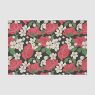 Red Roses and White Flowers Illustrations Pattern Tissue Paper