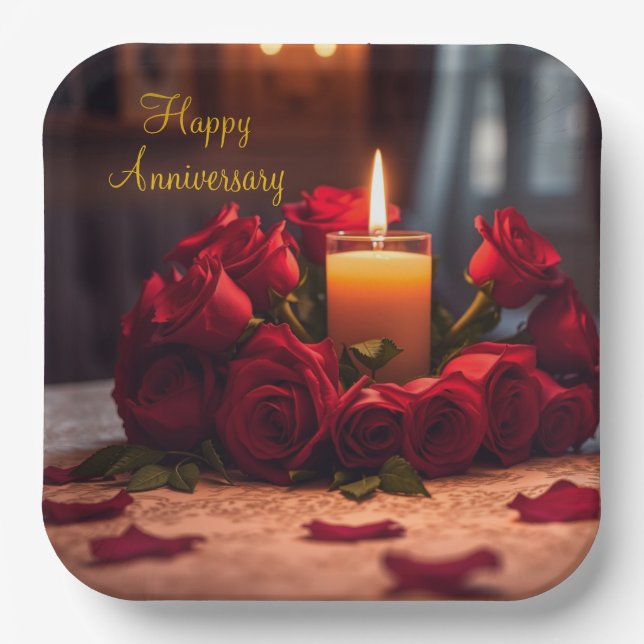 Red Roses Anniversary Paper Plate (Front)