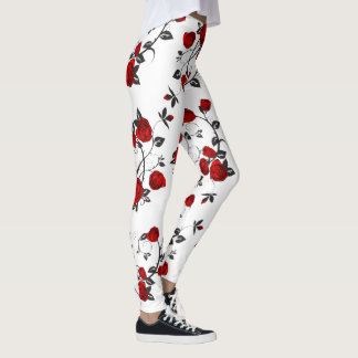 Red roses at white, floral vector pattern leggings