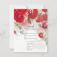 Red Roses & Babys Breath Elegant Floral R.S.V.P.