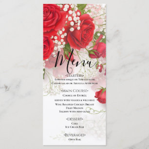 Red Roses & Babys Breath Elegant Floral Wedding  Menu