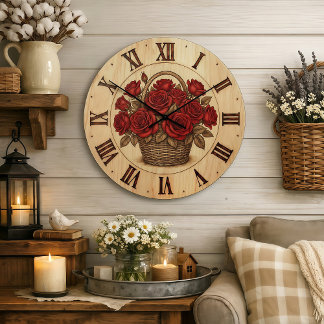 Red Roses Basket Wall Clock