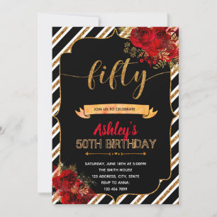 Red roses birthday invitation