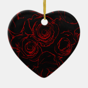 Red Roses Black Background Ceramic Tree Decoration