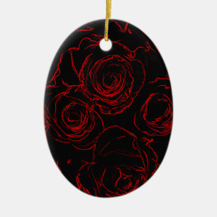 Red Roses Black Background Ceramic Tree Decoration