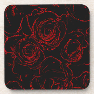 Red Roses Black Background Coaster