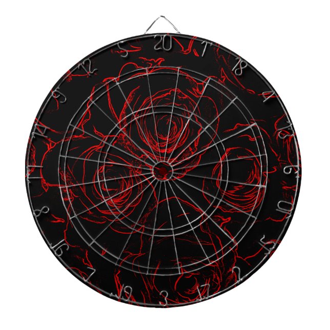 Red Roses Black Background Dartboard (Front)