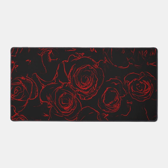 Red Roses Black Background Desk Mat (Front)