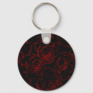 Red Roses Black Background Key Ring
