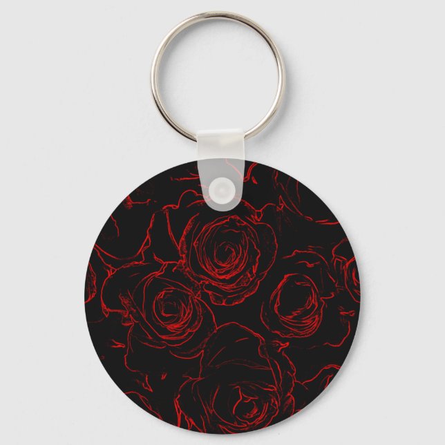 Red Roses Black Background Key Ring (Front)