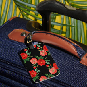 Red Roses, Black Background, Luggage Tag